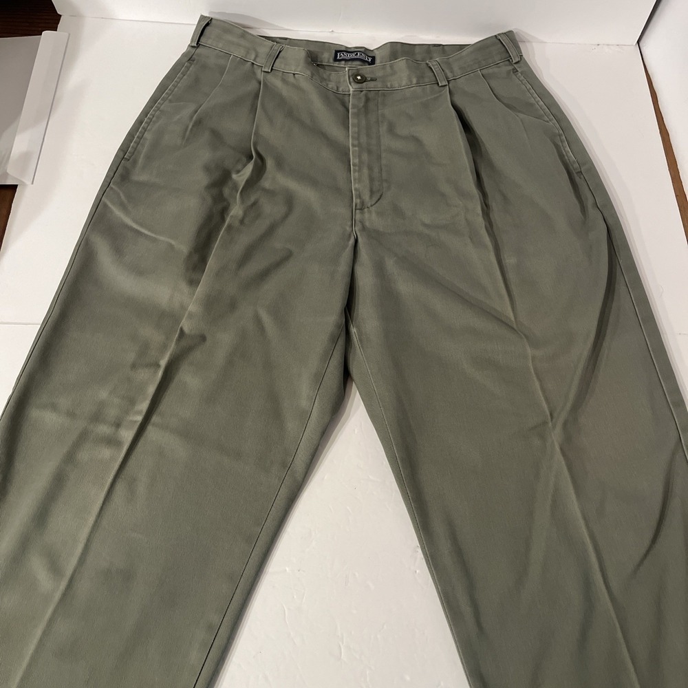 Lands' End Men's Pleated Green Pants 34W 30L